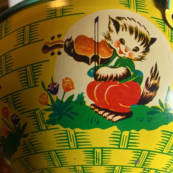 Vintage 1940- 1950 J Chein & Co Tin Litho Nursery Rhyme Easter Basket - Picture 7 of 10